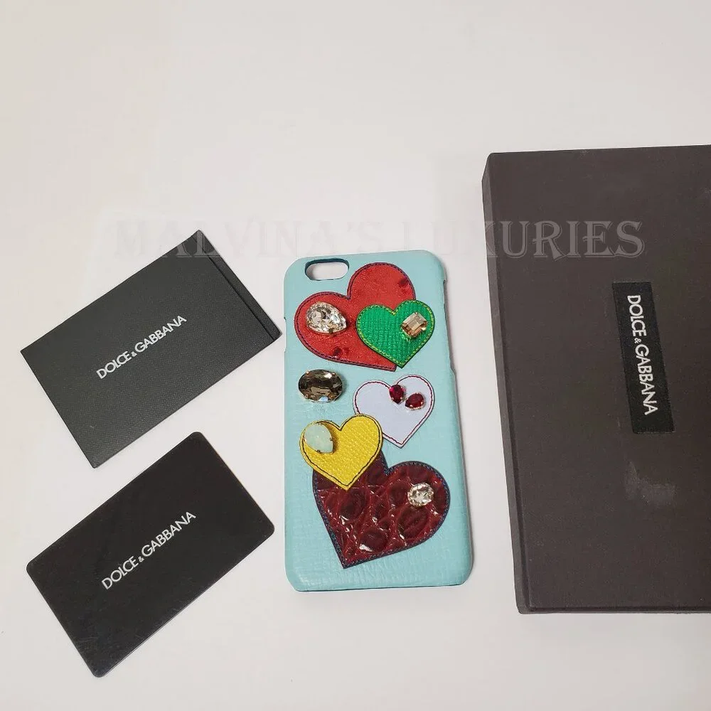 DOLCE & GABBANA PHONE CASE iPHONE COVER CRYSTAL HEARTS SAN VALENTINO